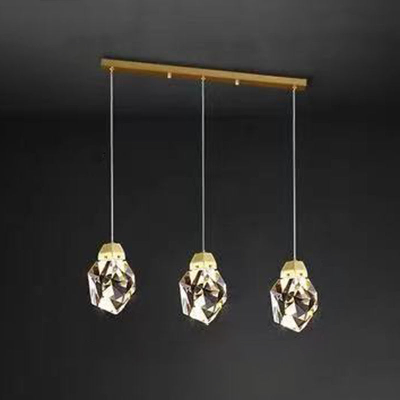 Copper Gold LED Hanging Lamp in Modern Artistic Style Crystal Geometric Pendant Light for Dining Room