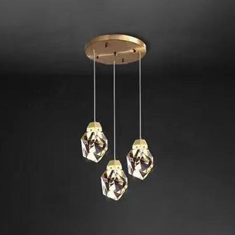 Copper Gold LED Hanging Lamp in Modern Artistic Style Crystal Geometric Pendant Light for Dining Room