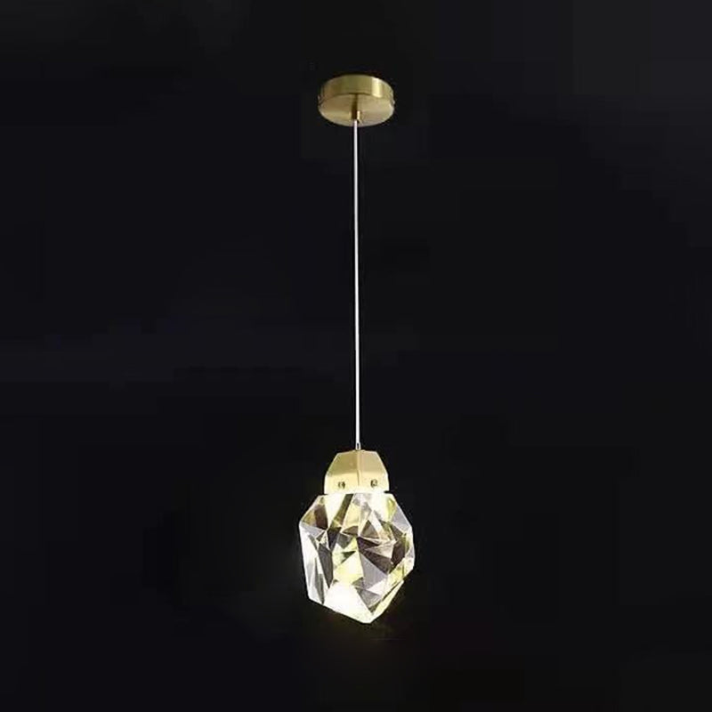 Copper Gold LED Hanging Lamp in Modern Artistic Style Crystal Geometric Pendant Light for Dining Room