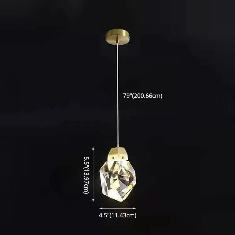 Copper Gold LED Hanging Lamp in Modern Artistic Style Crystal Geometric Pendant Light for Dining Room