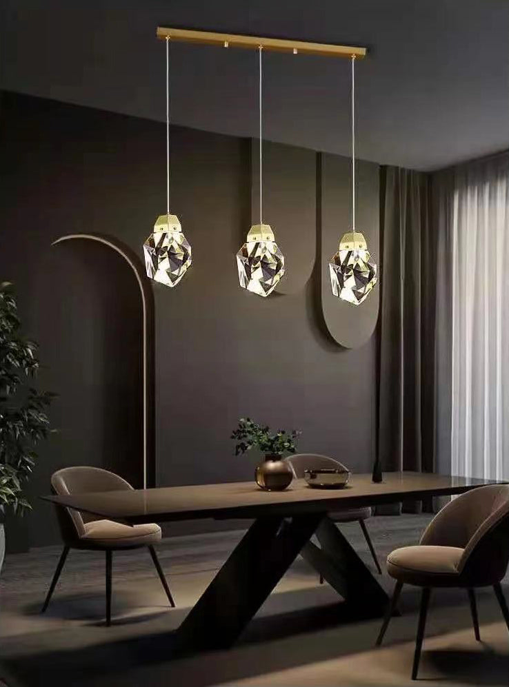 Copper Gold LED Hanging Lamp in Modern Artistic Style Crystal Geometric Pendant Light for Dining Room