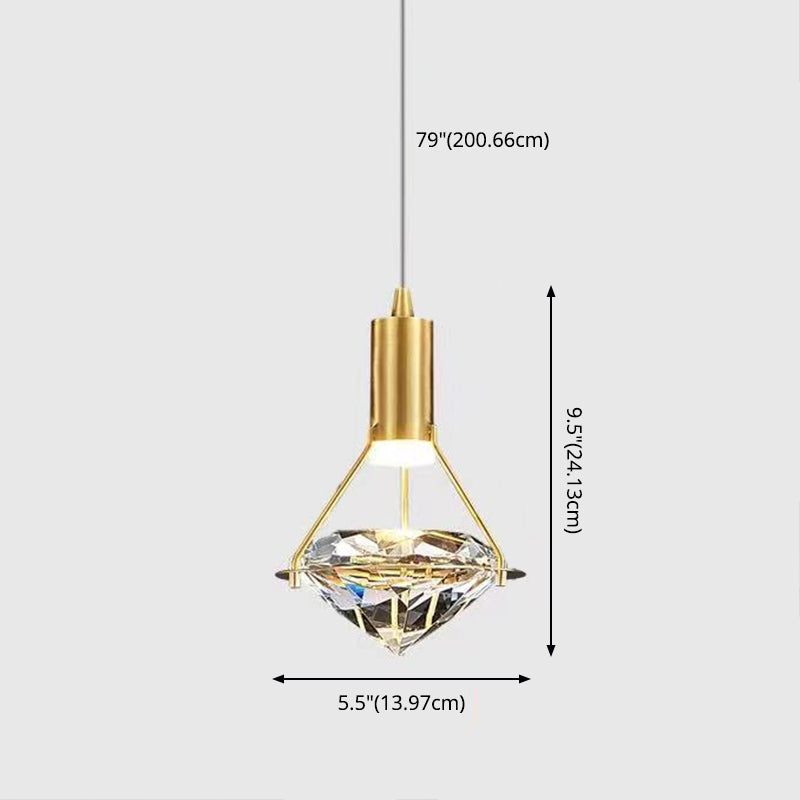 Brass Crystal LED Pendant Light in Modern Luxury Style Copper Geometric Hanging Lamp for Bedroom