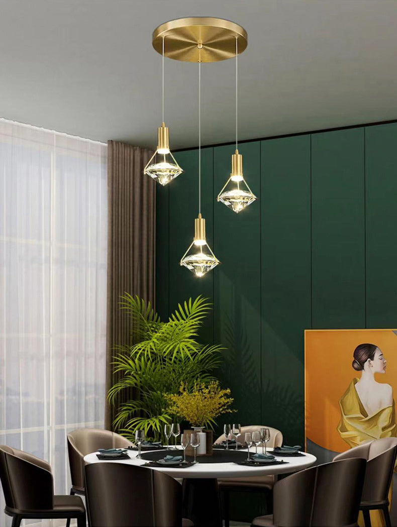 Brass Crystal LED Pendant Light in Modern Luxury Style Copper Geometric Hanging Lamp for Bedroom