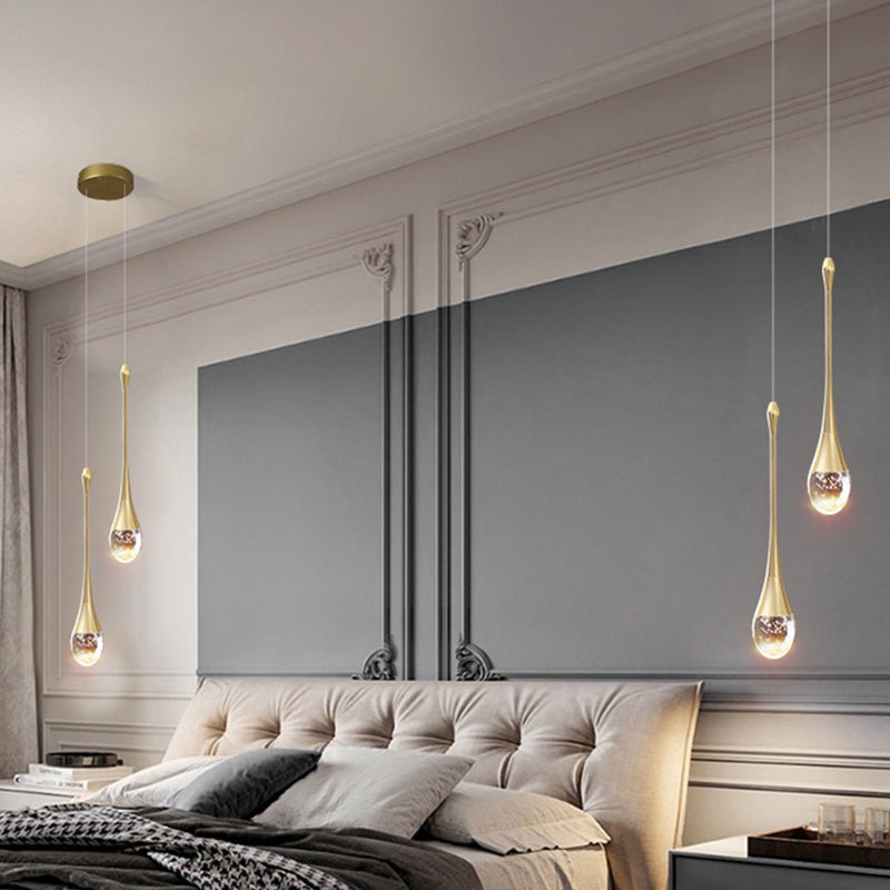 Luce a ciondolo a led lacrima oro in moderna luce in alluminio in alluminio in alluminio con tonalità di cristallo