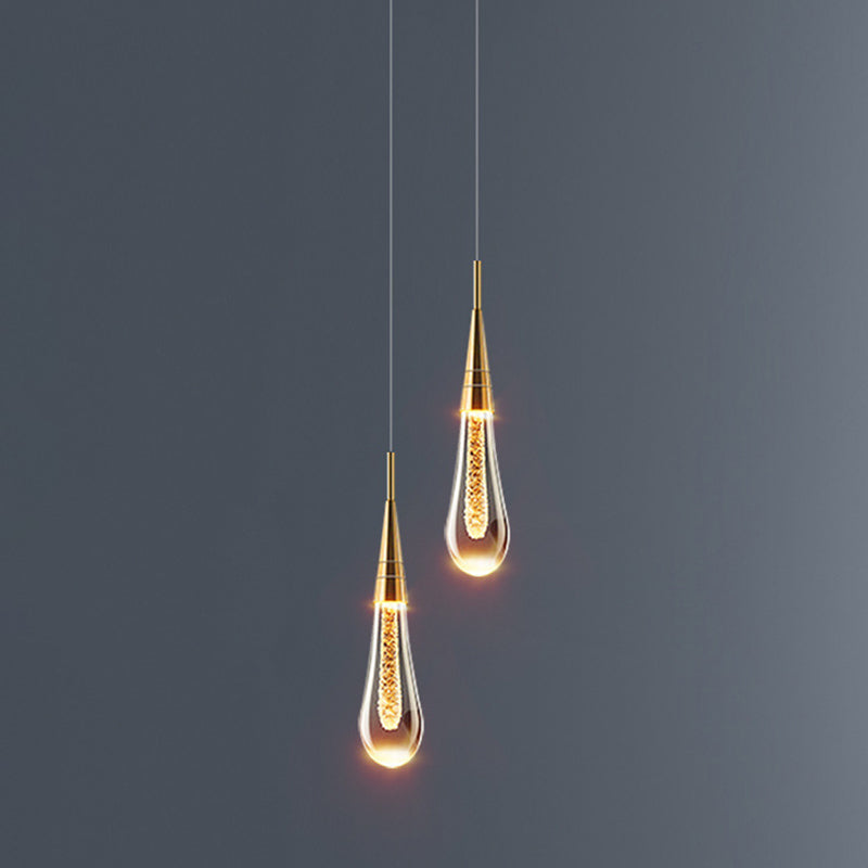 Luce a ciondolo a led lacrima oro in moderna luce in alluminio in alluminio in alluminio con tonalità di cristallo