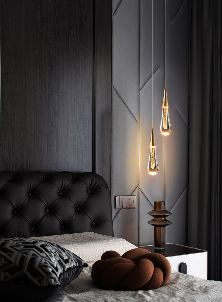 Luce a ciondolo a led lacrima oro in moderna luce in alluminio in alluminio in alluminio con tonalità di cristallo