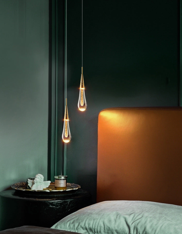 Luce a ciondolo a led lacrima oro in moderna luce in alluminio in alluminio in alluminio con tonalità di cristallo