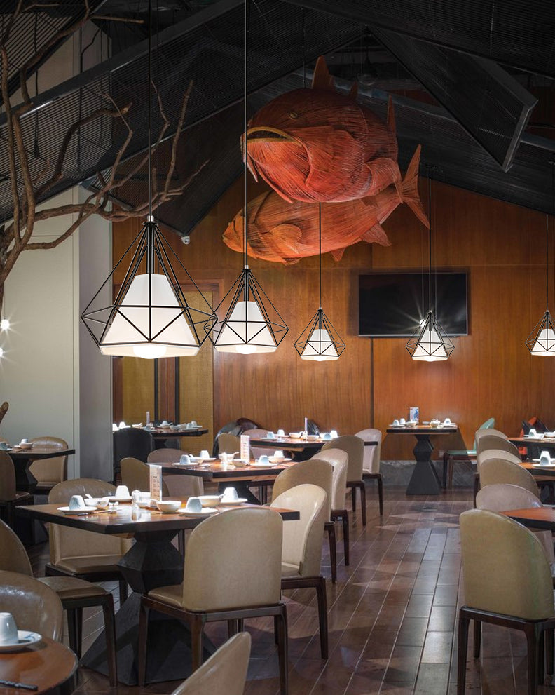 1 Light Diamond Pendant Industrial Metal Ceiling Pendant with Hanging Cord for Restaurant