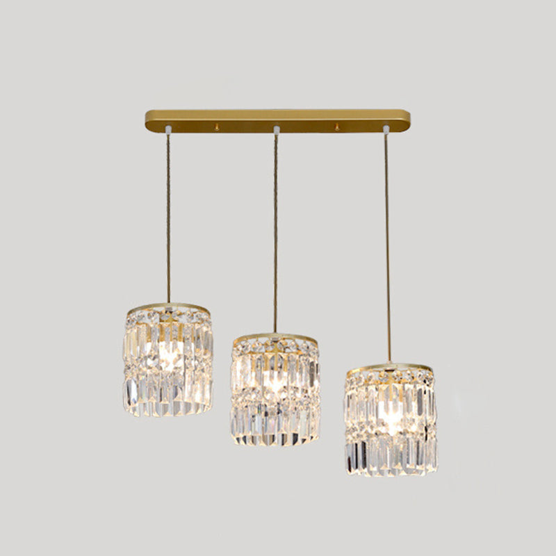 Luz colgante de LED de cristal en la moderna lámpara colgante cilíndrica de hierro forjado para el comedor