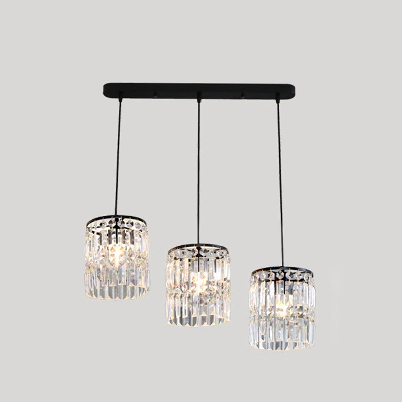 Luz colgante de LED de cristal en la moderna lámpara colgante cilíndrica de hierro forjado para el comedor