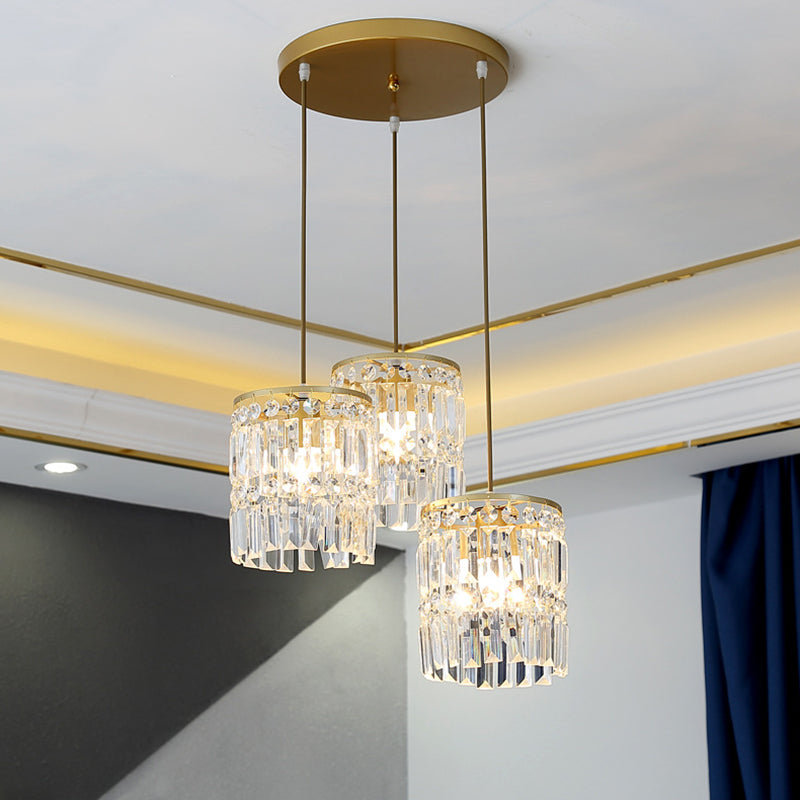 Luz colgante de LED de cristal en la moderna lámpara colgante cilíndrica de hierro forjado para el comedor