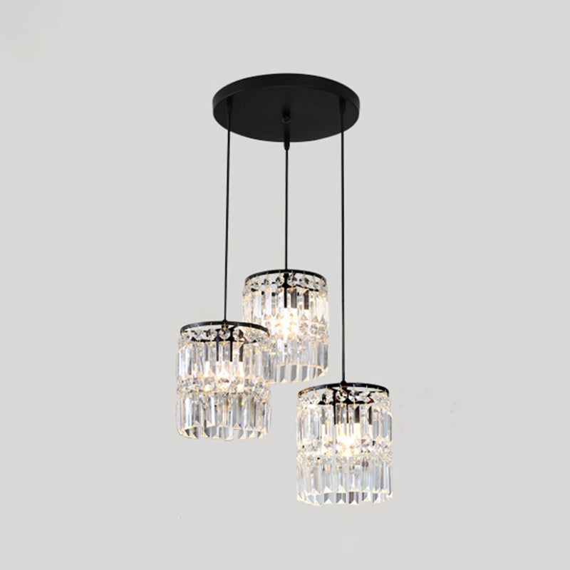 Luz colgante de LED de cristal en la moderna lámpara colgante cilíndrica de hierro forjado para el comedor