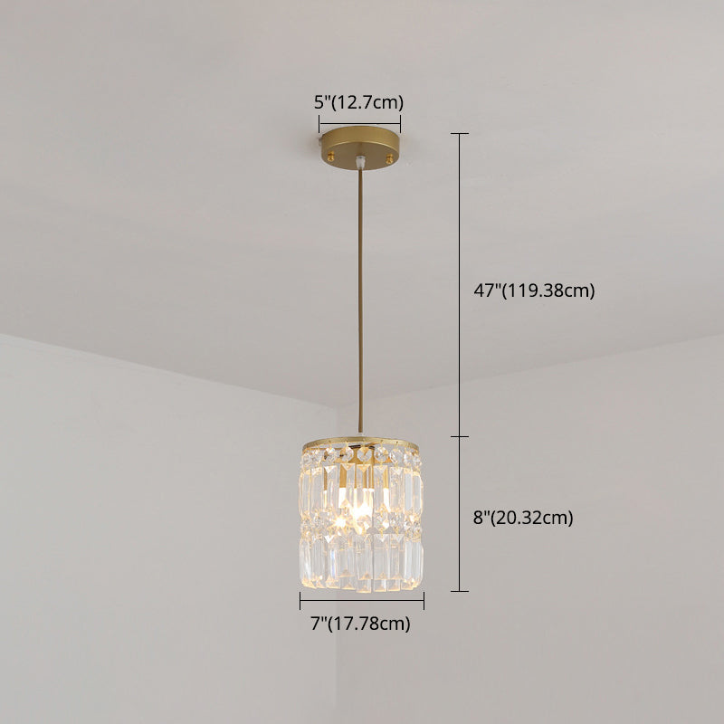 Luz colgante de LED de cristal en la moderna lámpara colgante cilíndrica de hierro forjado para el comedor