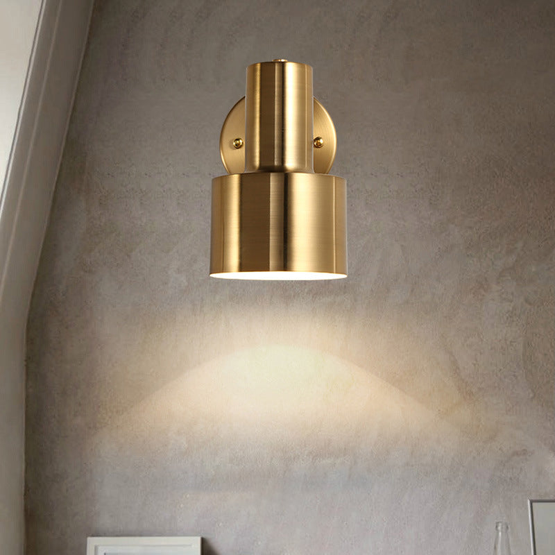 Cylinder Bathroom Wall Light Fixture Metal Modern Style Wall Light Sconce in Gold