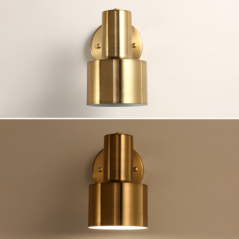 Cylinder Bathroom Wall Light Fixture Metal Modern Style Wall Light Sconce in Gold