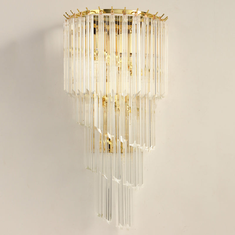 Crystal Tiered Sconce Light Fixture Simplicity Style Clear Wall Lighting Fixture