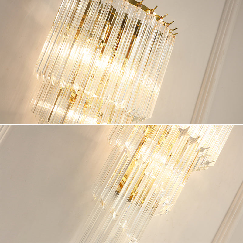Crystal Tiered Sconce Light Fixture Simplicity Style Clear Wall Lighting Fixture