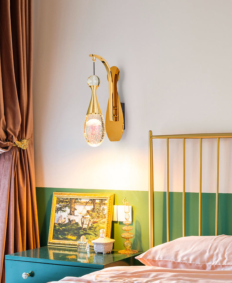 Nordic Style LED Sconce Light Fixture Teardrop Wall Lighting Fixture with Crystal Shade