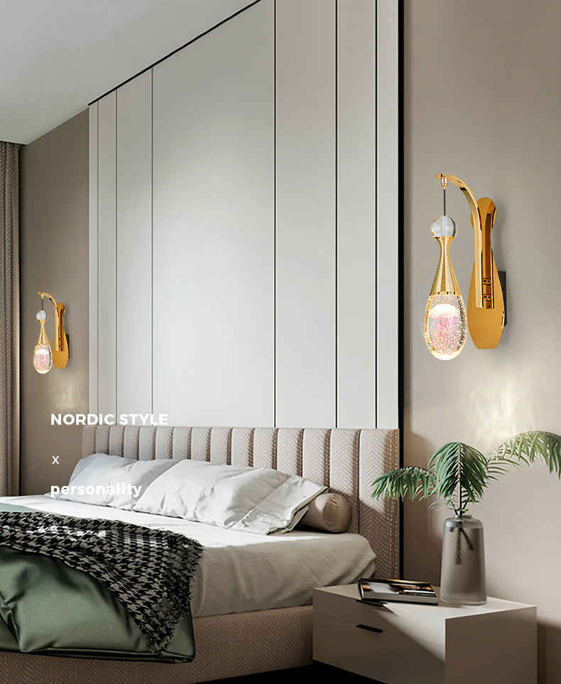 Nordic Style LED Sconce Light Fixture Teardrop Wall Lighting Fixture with Crystal Shade