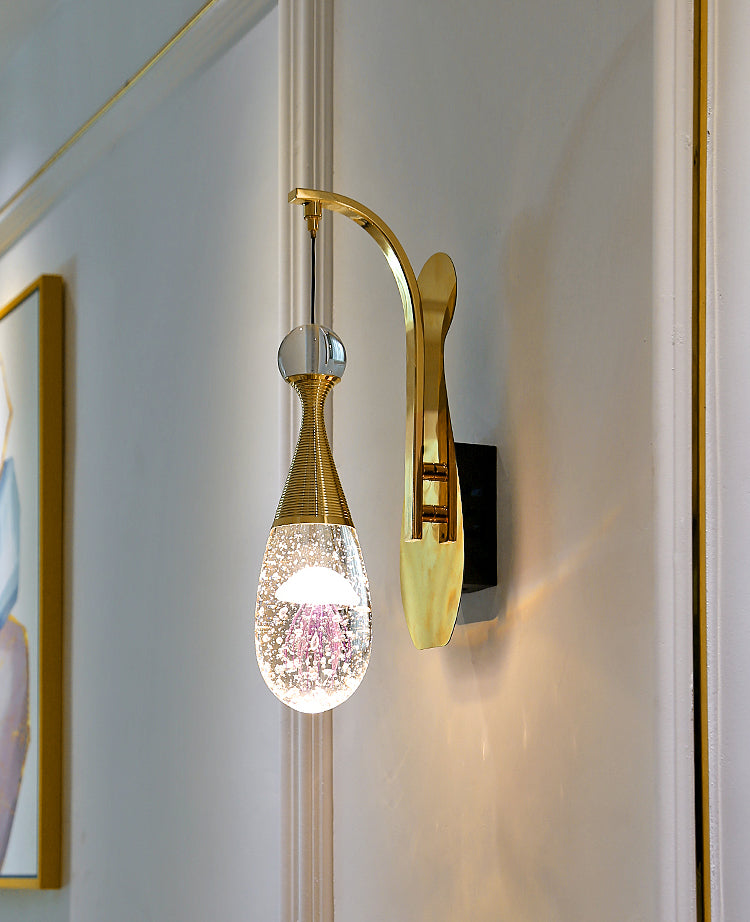 Nordic Style LED Sconce Light Fixture Teardrop Wall Lighting Fixture with Crystal Shade