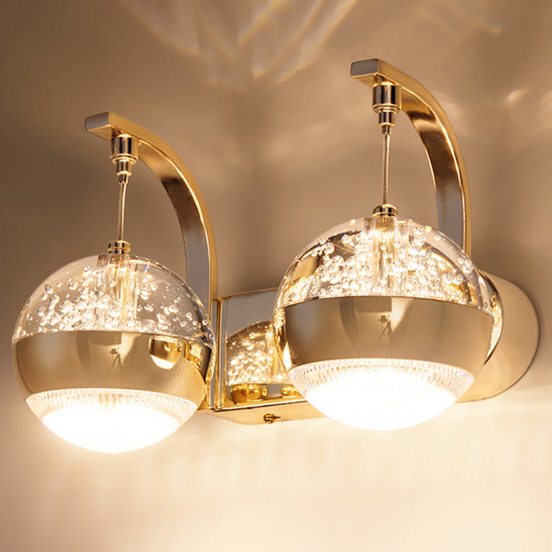 Bedroom Sconce Light Fixture Modern Style Gold LED Wall Lighting Fixture with Round Crystal Shade