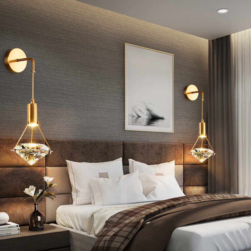 Bedroom Wall Sconce Lighting Nordic Gold Wall Light Sconce with Diamond Crystal Shade