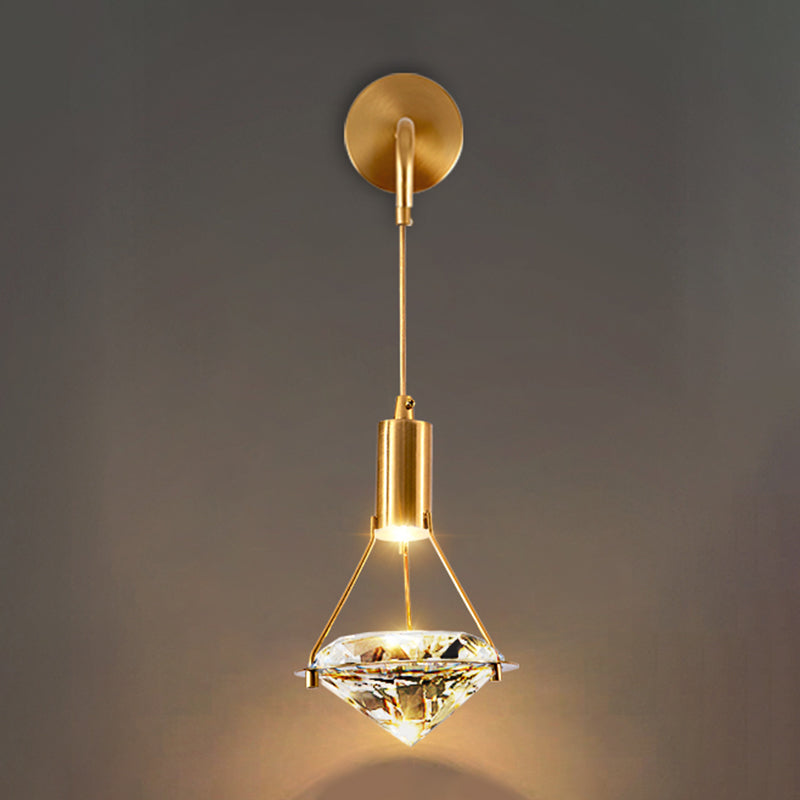 Bedroom Wall Sconce Lighting Nordic Gold Wall Light Sconce with Diamond Crystal Shade
