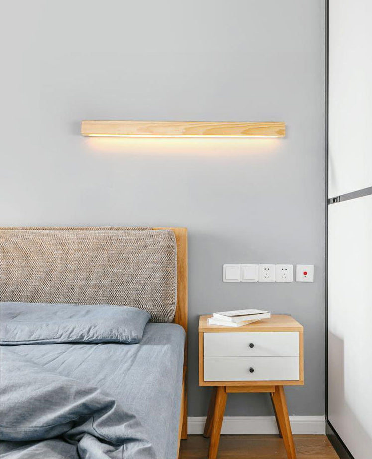 Wood Linear Wall Sconce Lighting Minimalist Style LED Beige Wall Mount Light Fixture