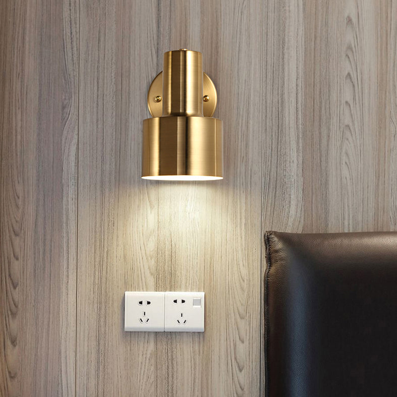 Cylinder Bathroom Wall Light Fixture Metal Modern Style Wall Light Sconce in Gold