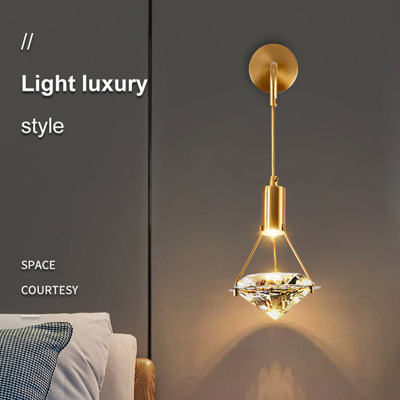 Bedroom Wall Sconce Lighting Nordic Gold Wall Light Sconce with Diamond Crystal Shade