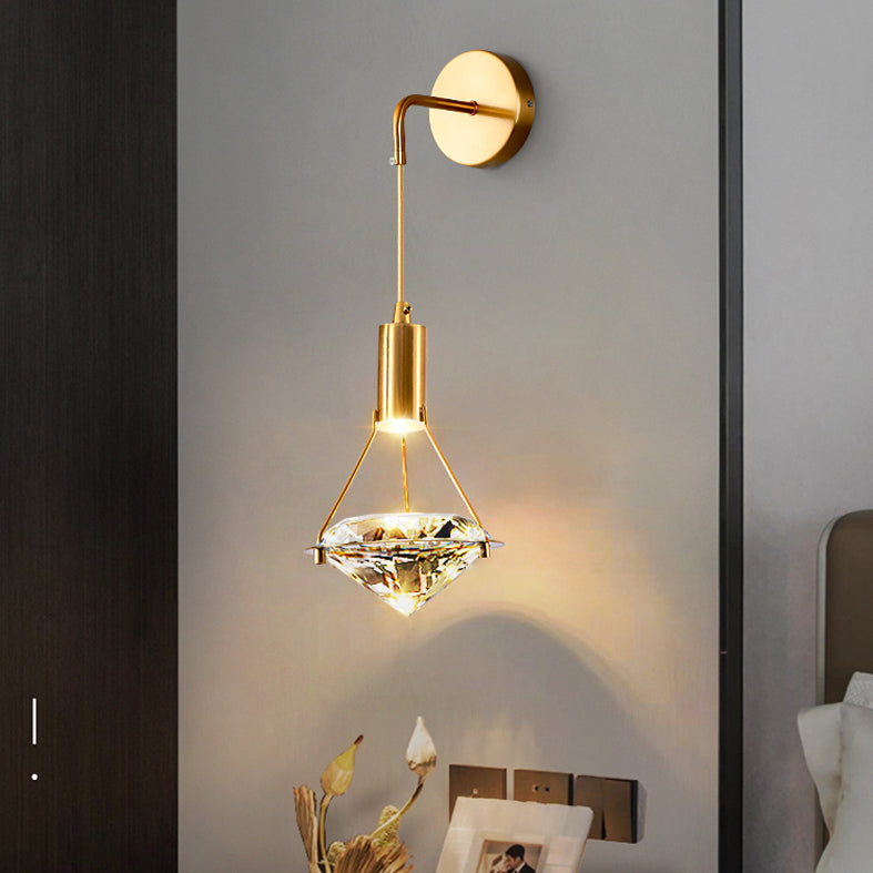 Bedroom Wall Sconce Lighting Nordic Gold Wall Light Sconce with Diamond Crystal Shade