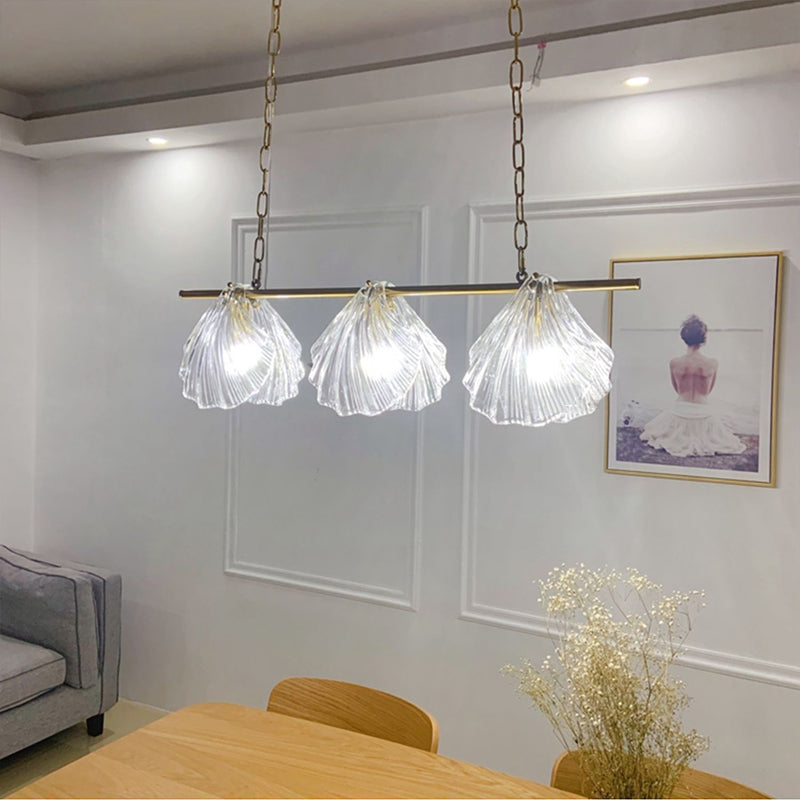 New Modern Fluted Glass Chandelier Lamp Linear Island Pendant for Dining Room