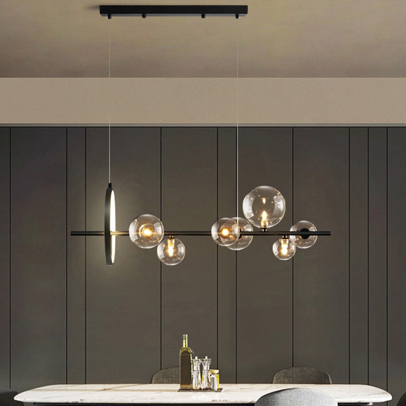 Modern Simple Chandelier Linear Clear Glass Island Chandelier Lights for Dining Room