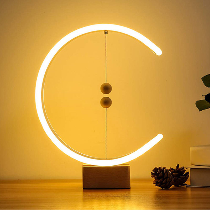 White C Shaped Night Lamp Minimalist Metal LED Table Light with Ball Magnetic Switch