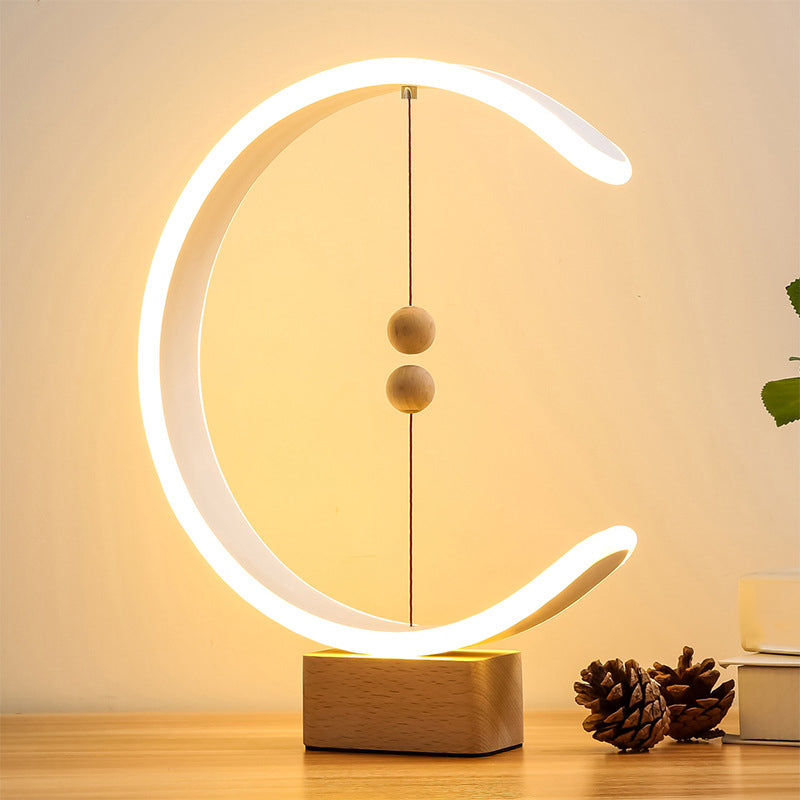 White C Shaped Night Lamp Minimalist Metal LED Table Light with Ball Magnetic Switch