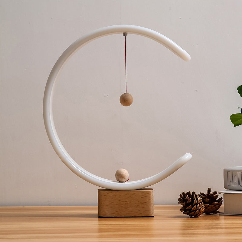 White C Shaped Night Lamp Minimalist Metal LED Table Light with Ball Magnetic Switch