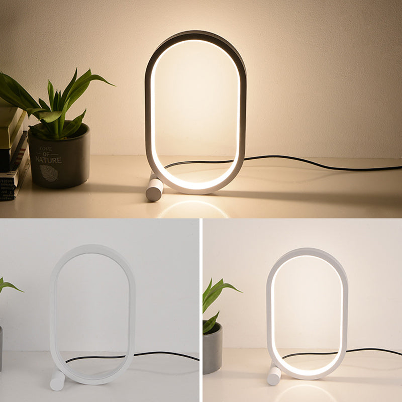 Oval Nightstand Light Simplicity Acrylic Bedside LED Table Light with USB Charging Cord