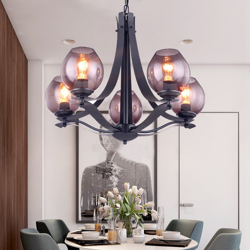 Globe Gray Glass Chandelier Lighting Fixture Contemporary 5/8 Lights Black Suspension Pendant