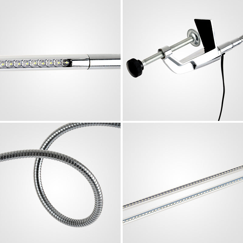Lámpara de tarea de metal lineal ajustable Luz de escritorio de plata moderna con abrazadera para la sala de estudio