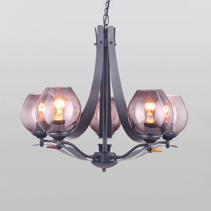 Globe Gray Glass Chandelier Lighting Fixture Contemporary 5/8 Lights Black Suspension Pendant