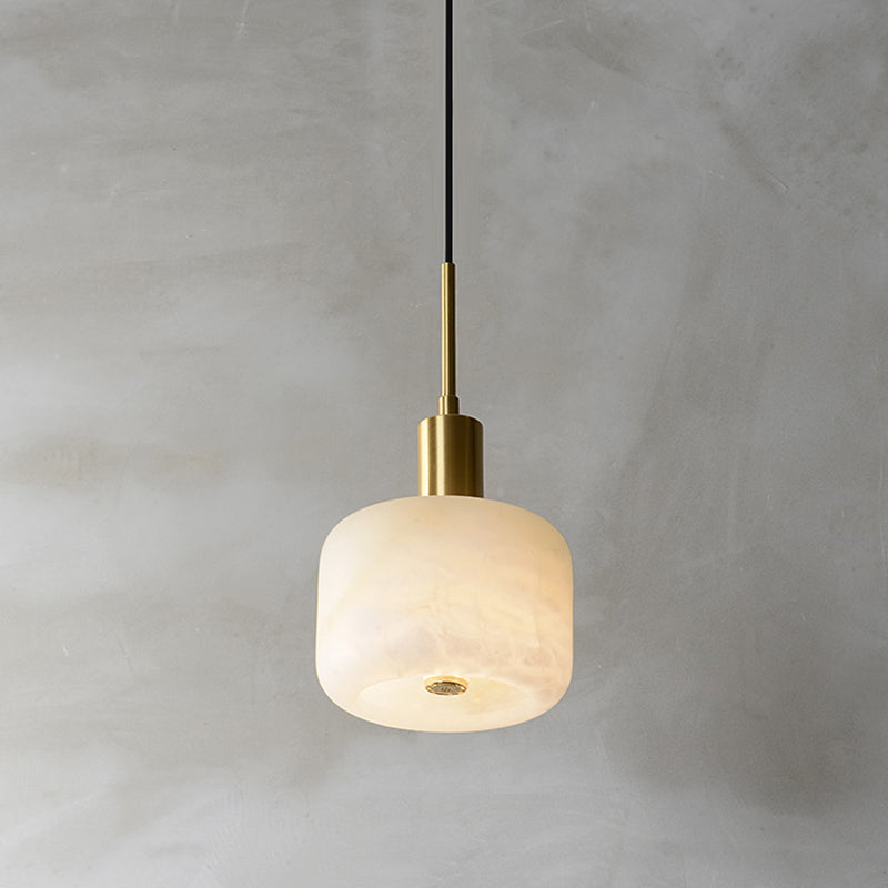 Shaded Bedroom Suspension Pendant Light Stone Modern Style Hanging Light Fixture in White