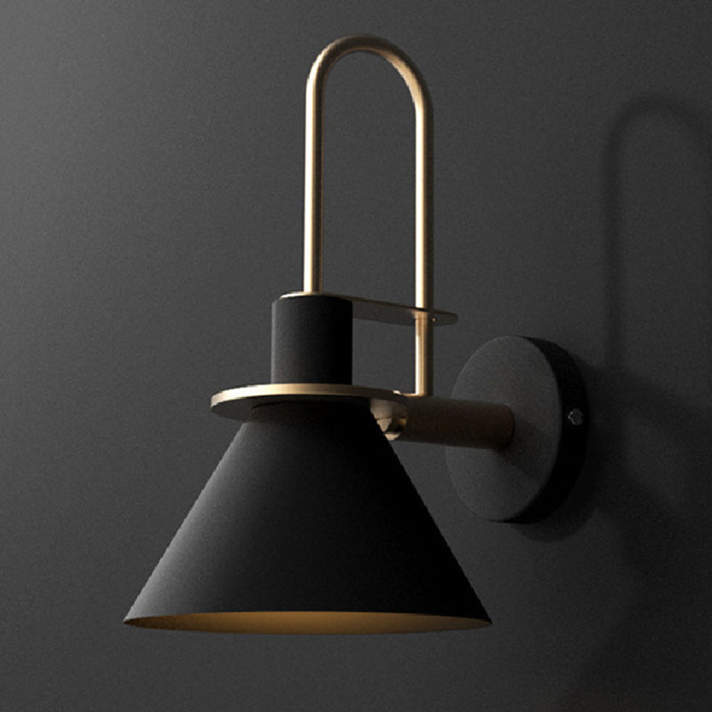1 Light Bedside Wall Mounted Light Simple Black/White/Green Sconce Lamp with Conical Metal Shade