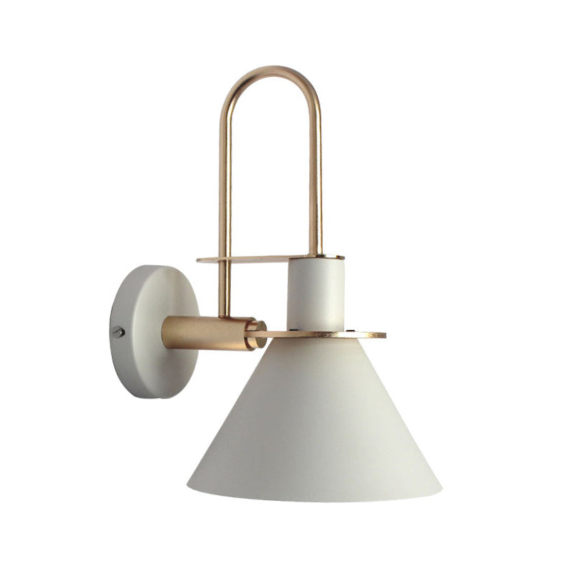 1 Light Bedside Wall Mounted Light Simple Black/White/Green Sconce Lamp with Conical Metal Shade