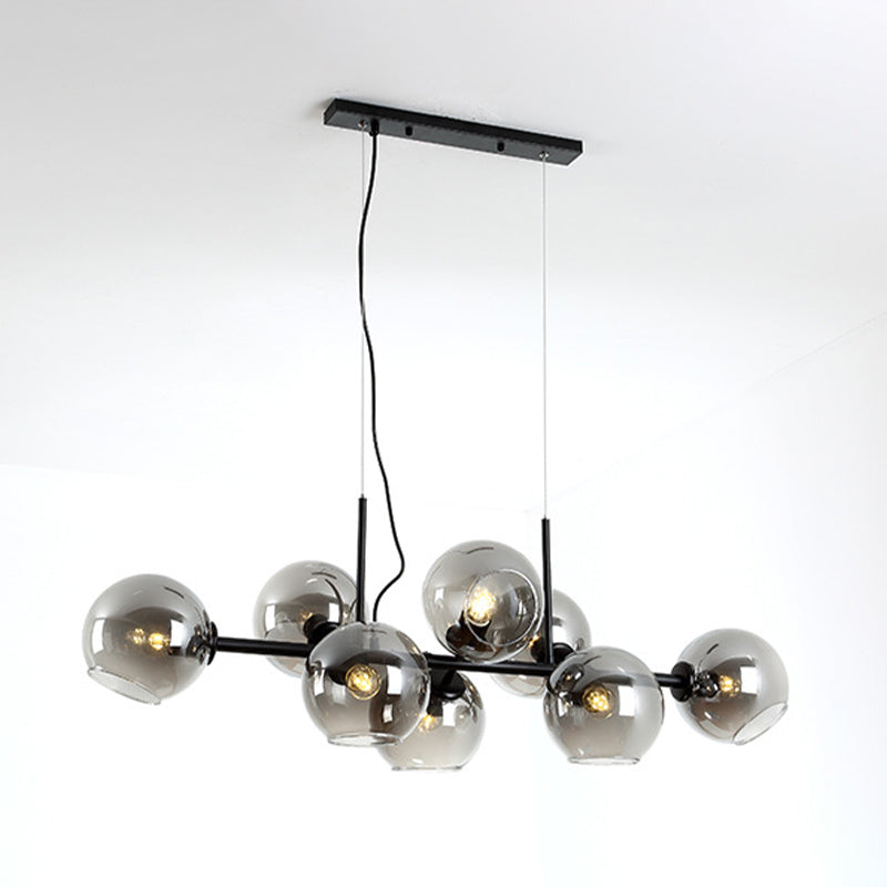 Globe Island Light Minimalist Minimalist Clear/Smoke Grey Glass 8 Luci Black/Gold Lampadario Lumo per sala da pranzo