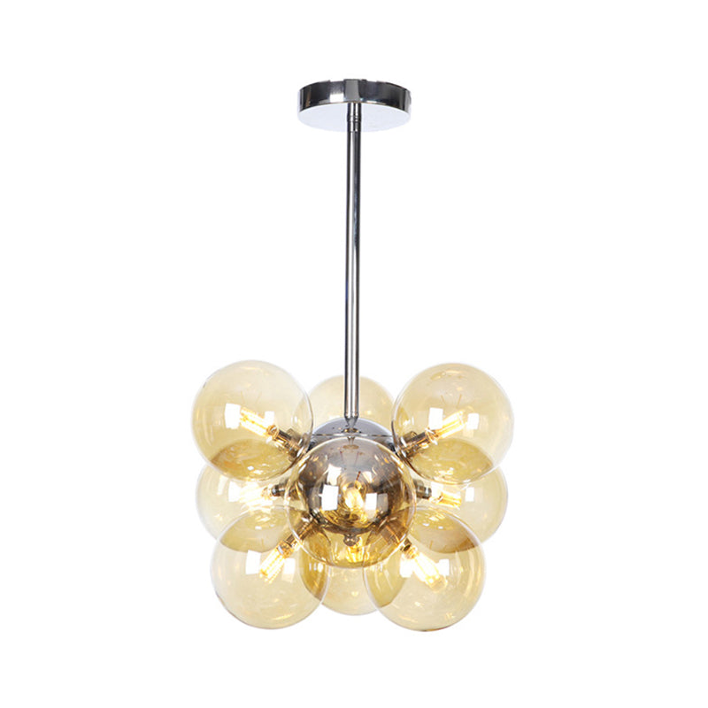 Lámpara de techo para sala de estar con 9 luces de vidrio gris/blanco/rojo iluminación semi empotrada de globo minimalista en negro/latón/cromo