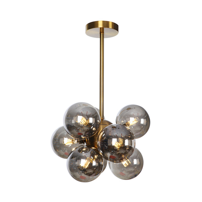 Lámpara de techo para sala de estar con 9 luces de vidrio gris/blanco/rojo iluminación semi empotrada de globo minimalista en negro/latón/cromo
