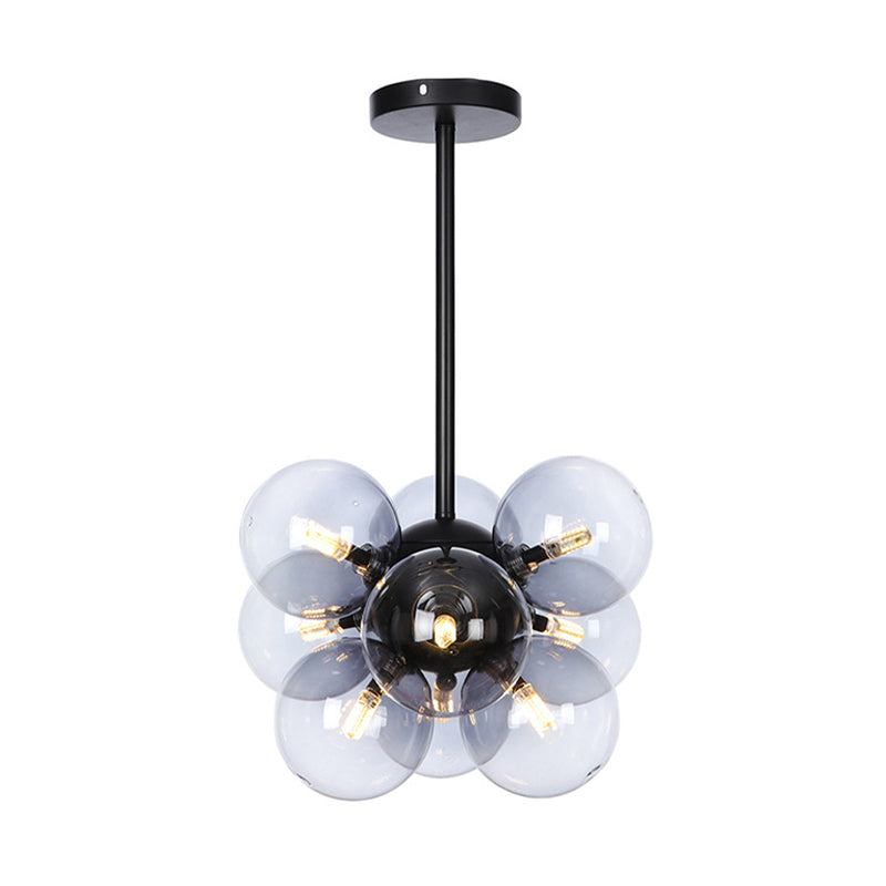 Lámpara de techo para sala de estar con 9 luces de vidrio gris/blanco/rojo iluminación semi empotrada de globo minimalista en negro/latón/cromo