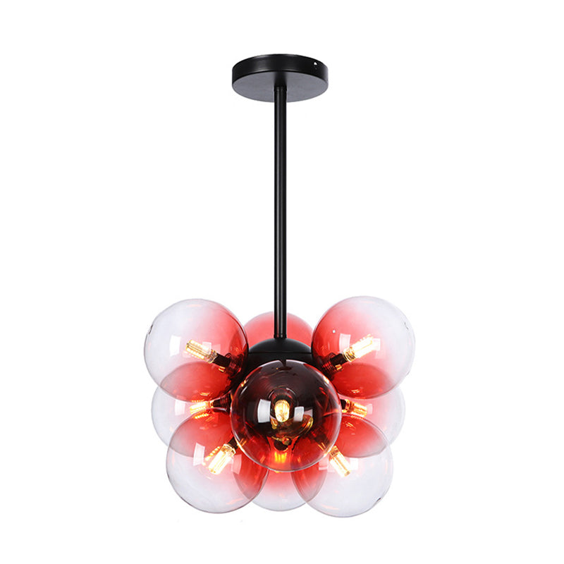 Minimalist Globe Semi Flush Lighting Gray/White/Red Glass 9 Lights Living Room Ceiling Lamp in Black/Brass/Chrome