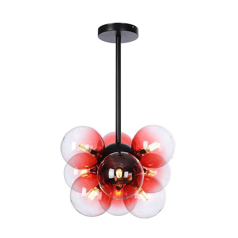 Lámpara de techo para sala de estar con 9 luces de vidrio gris/blanco/rojo iluminación semi empotrada de globo minimalista en negro/latón/cromo