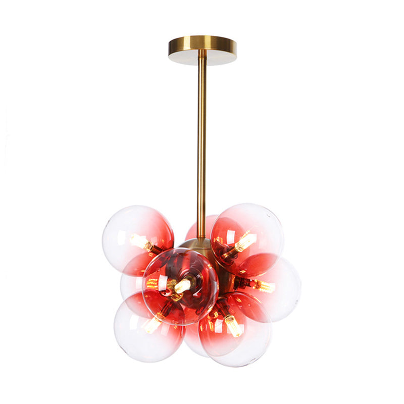 Lámpara de techo para sala de estar con 9 luces de vidrio gris/blanco/rojo iluminación semi empotrada de globo minimalista en negro/latón/cromo